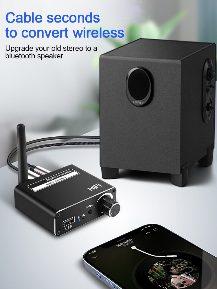 Audio-konverter dac digital zu analog toslink optisch koaxial l/r rca 3.5mm aux bluetooth-kompatibel 5.0 empfänger für hdtv-box