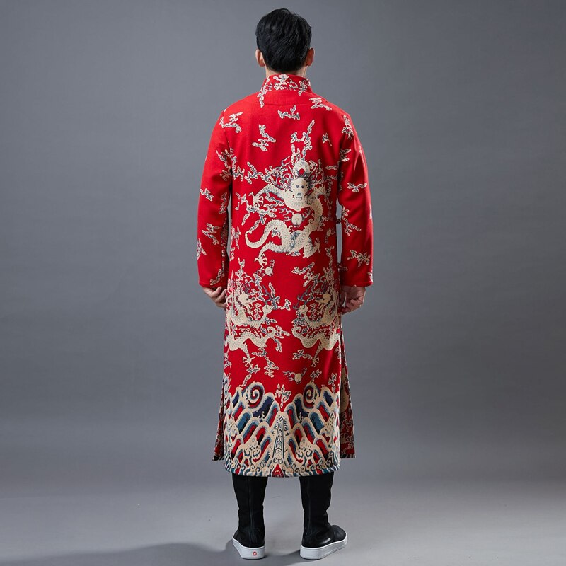 Men Winter Traditional Chinese Style Casual Stand-Up Collar Thicken Cheongsam Male Oriental Style Robe Cotton Tang Suit Qi