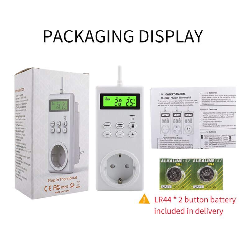 Programmable wireless plug-in thermostat with built-in temperature sensor remote control electric thermostatic control socket