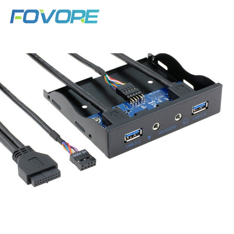 2 Port USB 3.0 Hub Splitter HD Audio 3.5mm Earphone Jack Mic Interface Front Panel Bracket Adapter for PC 20 Pin 3.5" Floppy Bay