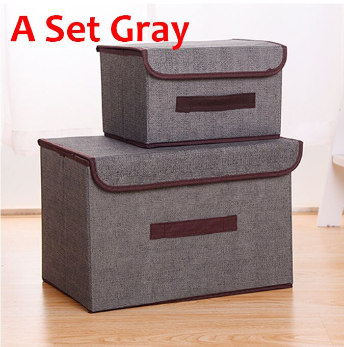 Storage Boxes with Lids No Smell Polyester Fabric Clear Storage Baskets Containers Bins With Double Cover Organizer: 2pcs Grey
