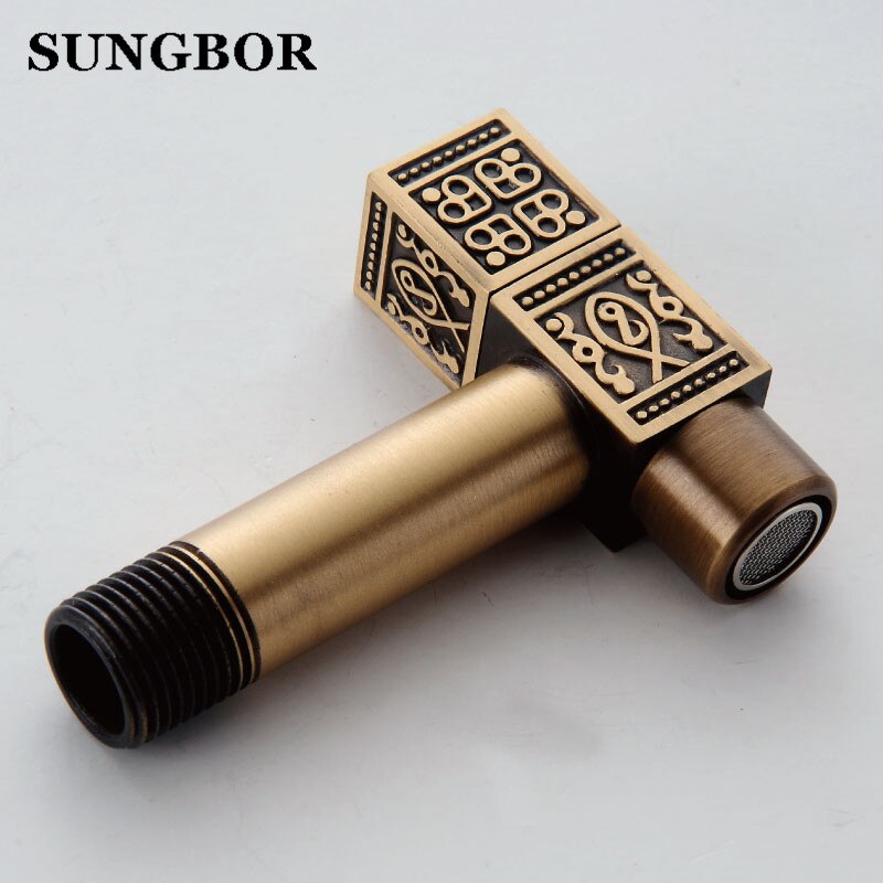 Top Antique Brass Bathroom Laundry Wall Mount Washing Machine Water Faucet Tap Stop Valve Outdoor Garden Faucet Tap