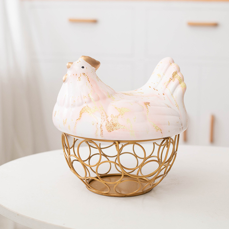 Poignée porte-œuf en céramique, poulet en métal, ornement de maison, boîte de rangement de fruits, panier de rangement en osier pour organisateur de cuisine: 11
