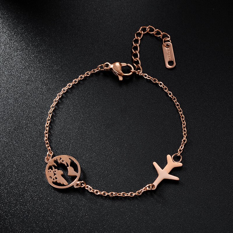 Smykker titan stål armbånd, fly kart armbånd, anti-allergi titan stål rose gull armbånd
