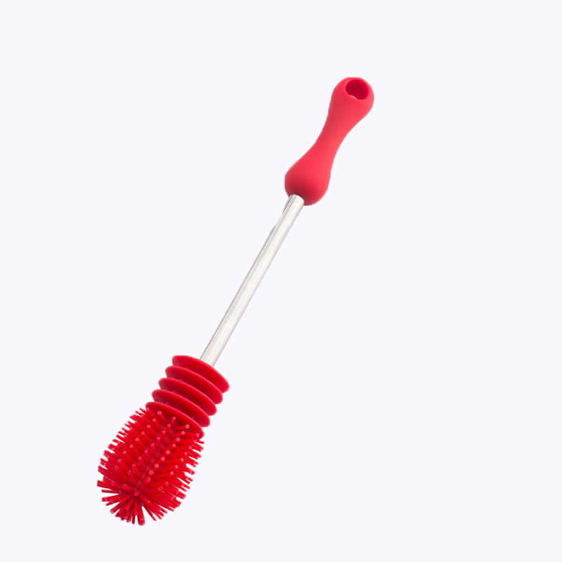 Silicone Baby Bottle Brush Silicon Wash Clearing Brushes Long Handle Baby Kids Milk Bottle Cleaner Brushes: red