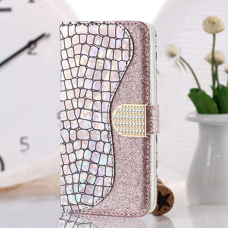 For Huawei P Smart Case Smart2019 Rhinestone Sparkle Wallet Lady Flip Phone Cover for Funda Huawei P Smart Case FIG-LX1