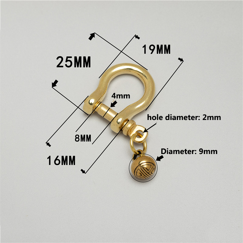 1x Brass Carabiner D Bow Shackle with Silent Bell Fob Key Ring Keychain Hook Screw Joint Connector Buckle: Antique Brass