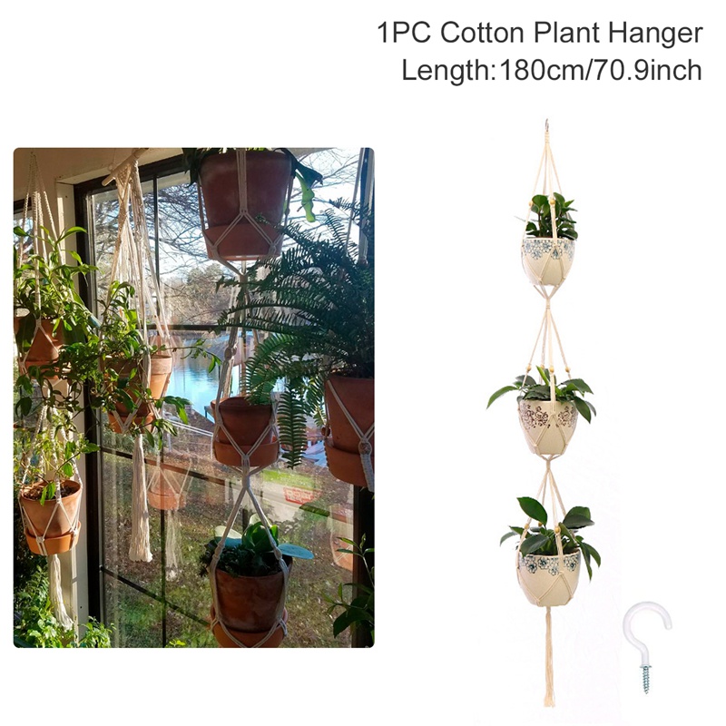 Hangende Plant Handgemaakte Macrame Plant Hanger Bloempot Plantenbak Hanger Muur Decor Binnenplaats Tuin Hangende Plantenbak Hangende Mand: Donker Kaki