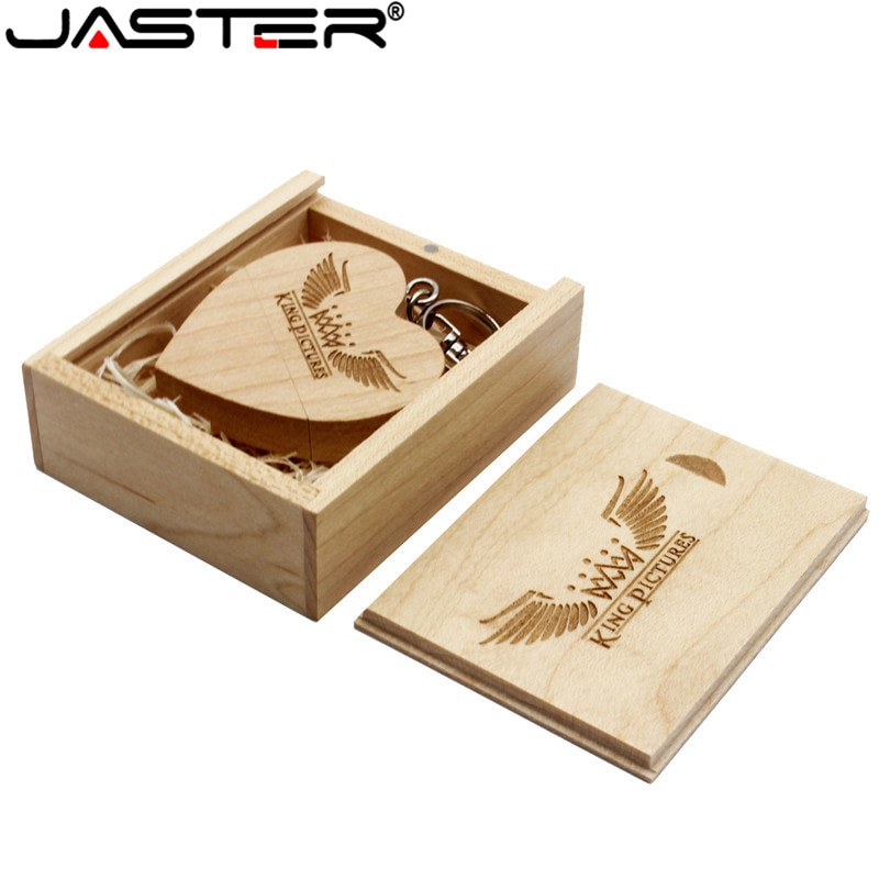 JASTER (over 10 PCS free LOGO) walnut wooden heart box USB flash drive pendrive 8GB 16GB 32GB 64GB memory stick