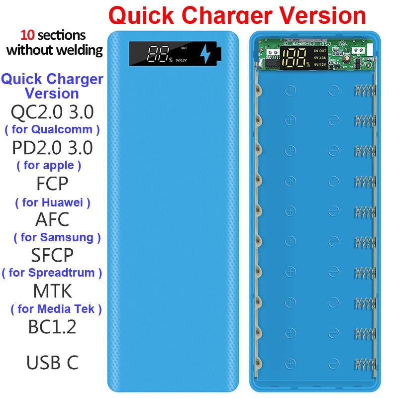 Welding Free 10*18650 Battery Storage Box Dual USB Power Bank Case DIY Shell Case 18650 Battery Holder Box PD QC3.0 Quick Charge