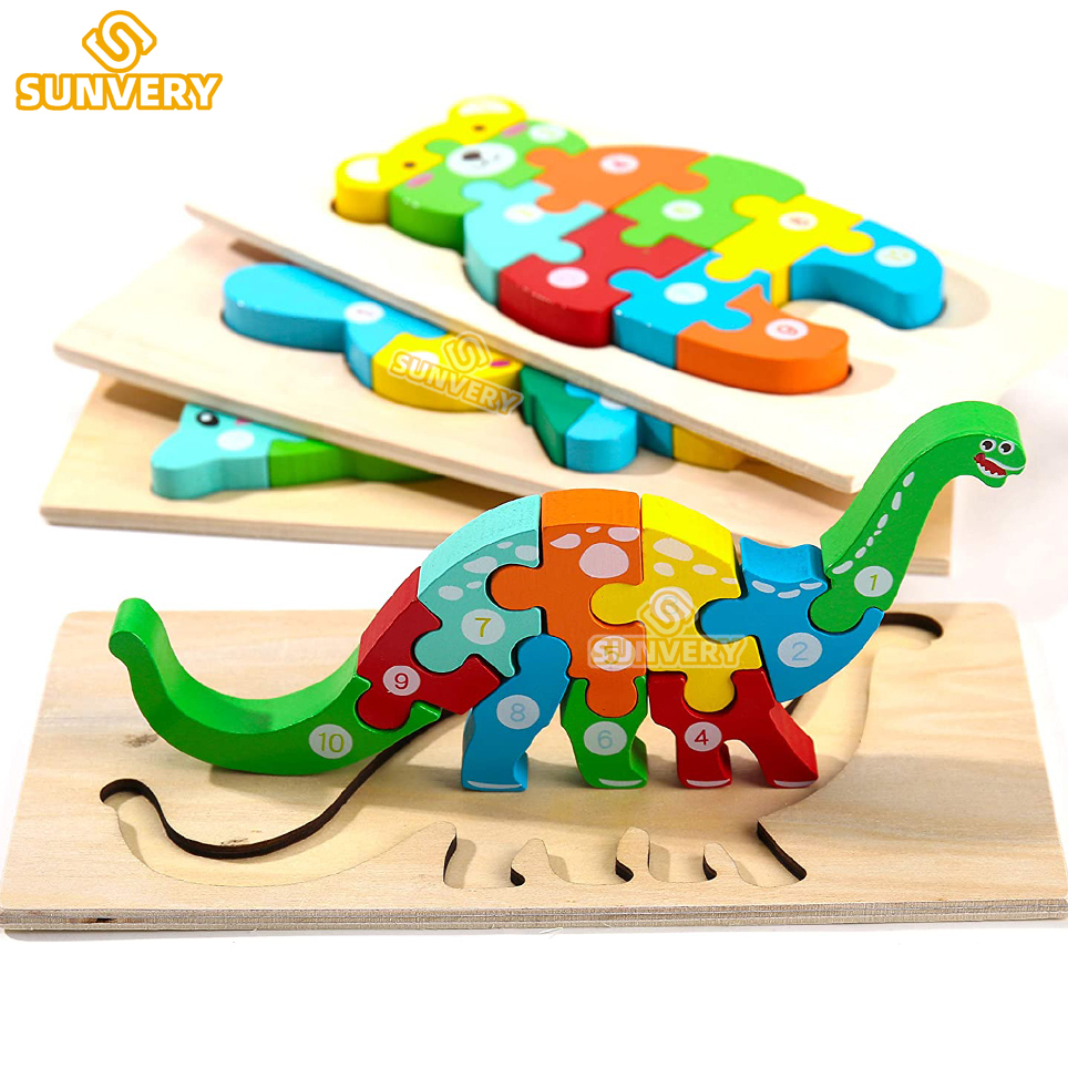 Puzzles en bois Montessori pour enfants, jouets Montessori pour tout-petits de 2 3 4 5 ans, Puzzle 3D, jouet éducatif dinosaure