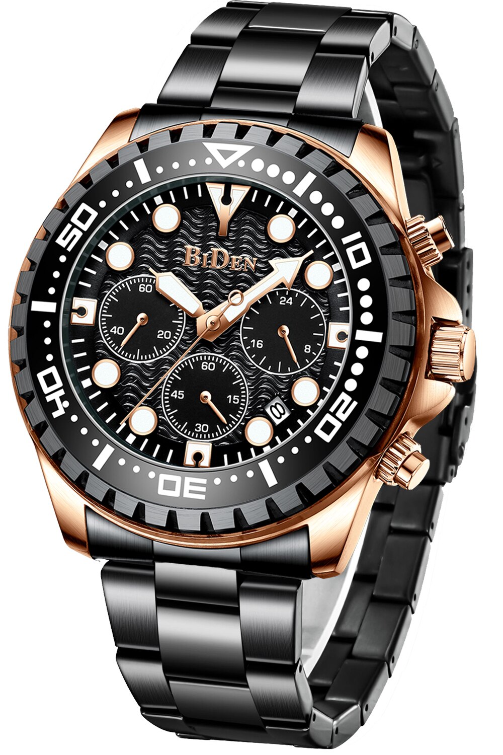 BIDEN-relojes de lujo para hombre, reloj deportivo Masculino con fecha, resistente al agua, de pulsera de cuarzo y caja,: Negro