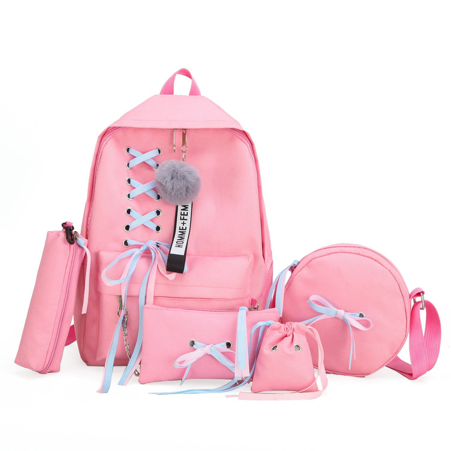 Puimentiua Mädchen Schule Tasche für Teenager Solide Rucksack College Schul Frauen Student Tasche Schwarz Spitze Bogen Bündel Rucksack: pink-16 inch