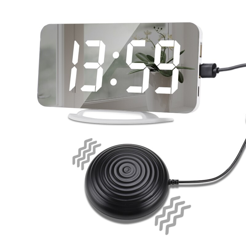 Espejo Despertador con vibración LED para sordos, con recordatorio vibratorio fuerte para personas con discapacidad auditiva, con luz nocturna y sueño pesado: Default Title