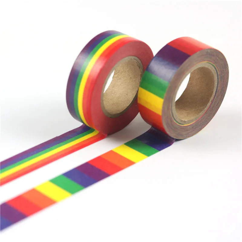 Juego de cintas Washi de colores arcoíris para Álbum de , pegatinas adhesivas básicas de 15mm x 10m, 1 piezas