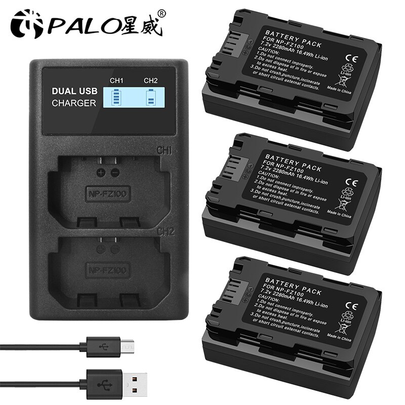 Voor Sony Batterij 7.2V 2280Mah NPFZ100 Np FZ100 Batterij + Lcd Dual Usb Oplader Voor NP-FZ100 Camera Batterij a9 A7R Iii A7 Iii A6600