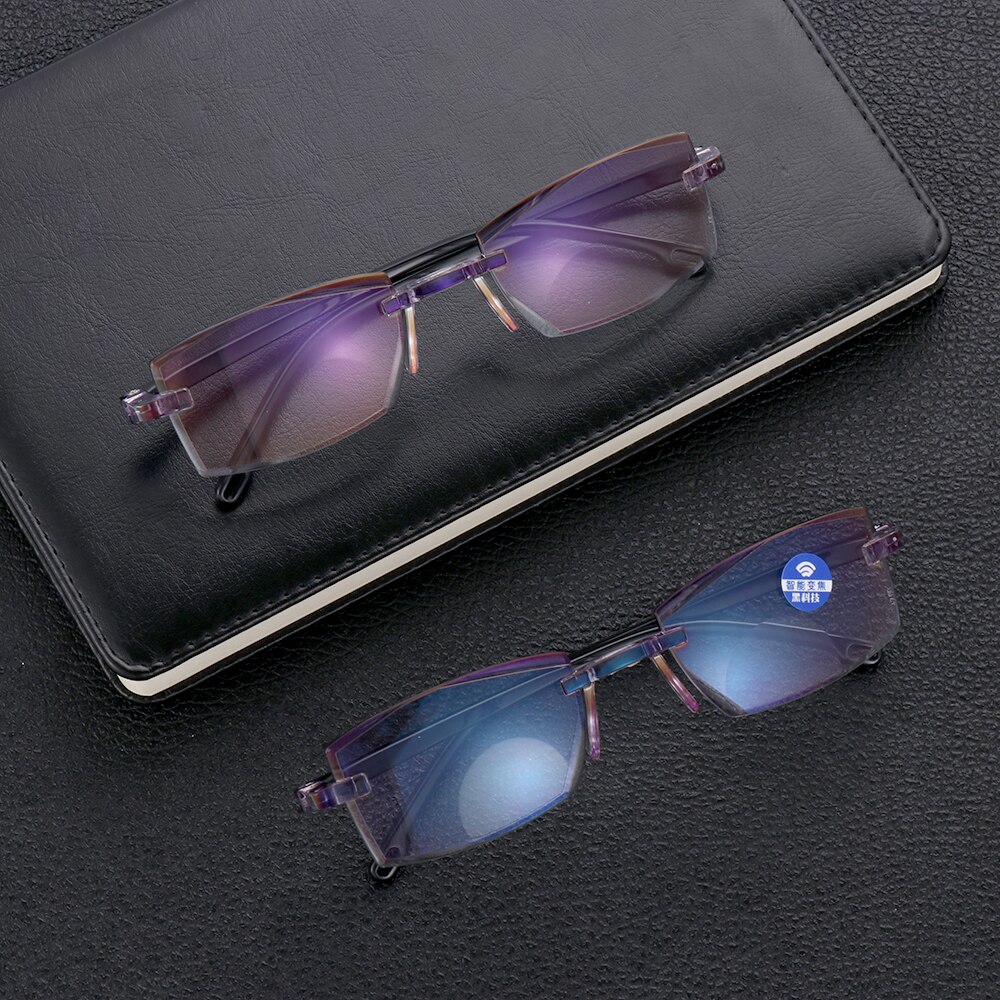 Ultralette kantløse læsebriller progressiv multifokal presbyopi briller blå lys blokerende computerglas  +1.0 ~ +4.0