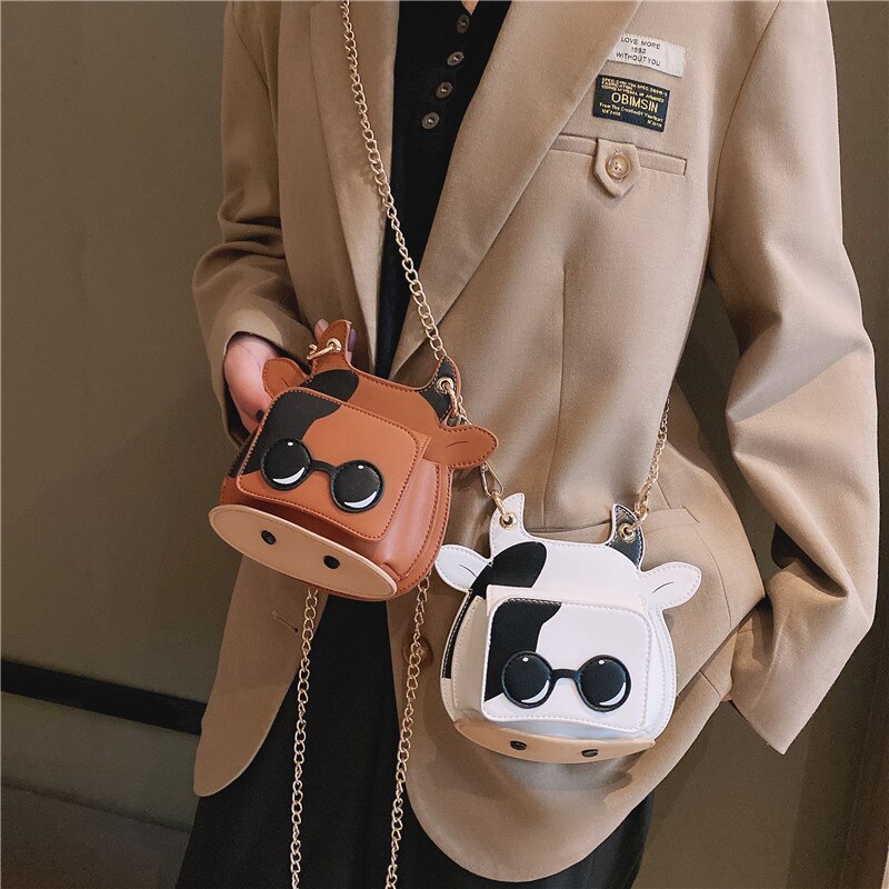 Vrouwen Tas Leuke Koe Vorm Schoudertas Enkele Kleine Keten Crossbody Tas Zomer Grappige Dier Zak