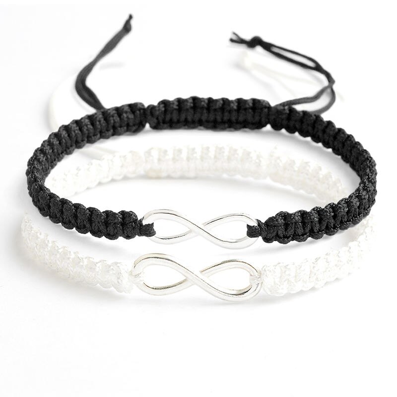 QIHE SCHMUCK 2 stücke Unendlichkeit Geflochtene kit Band armband Freundschaft Armband Set freundliche Liebe Paare Armband Schmuck: white and black