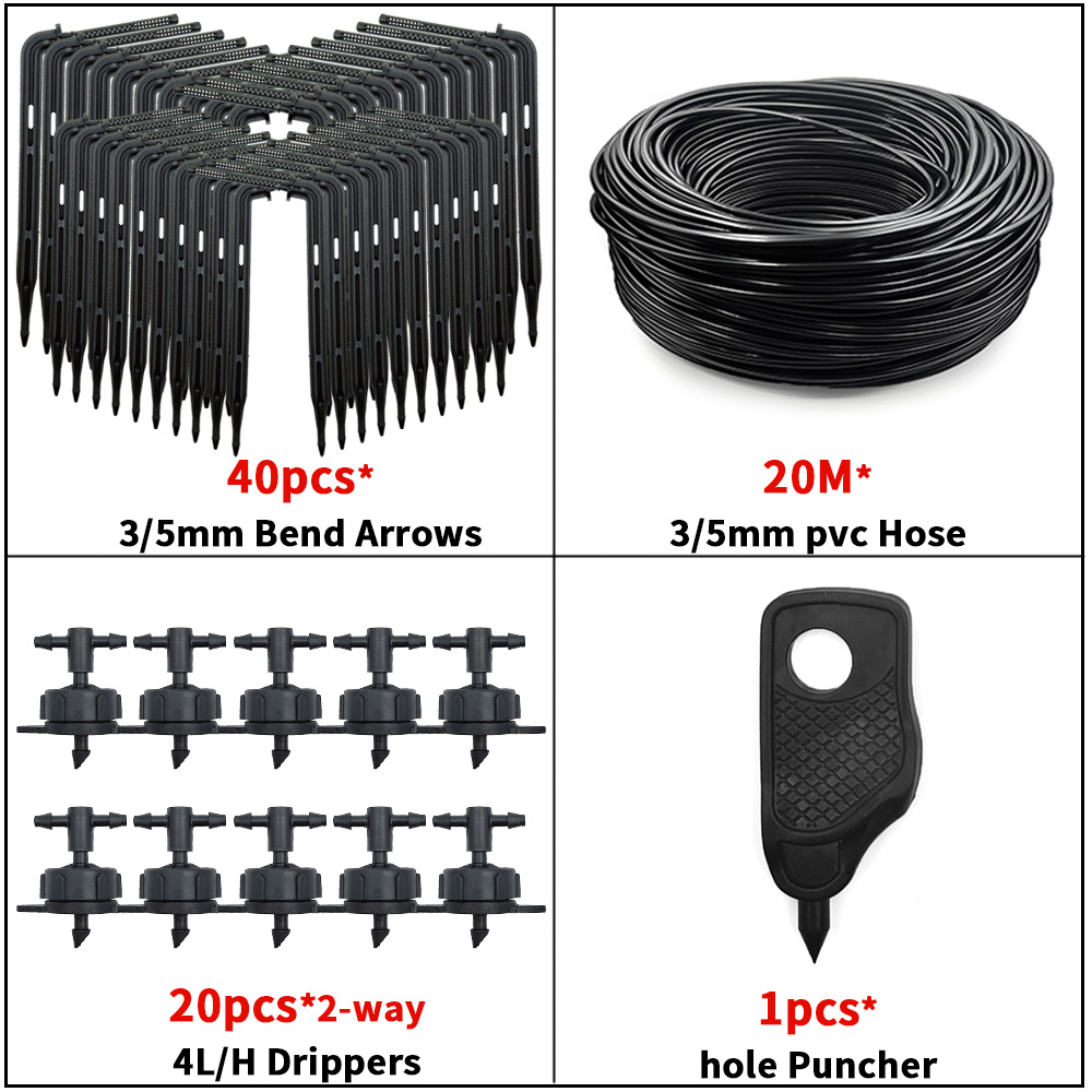 WUJIE-sistema de riego por goteo para jardín bonsái, sistema de riego de 4 vías, 3/5mm, Flecha de goteo, transmisor de 2 vías, juego de 10/20: YELLOW