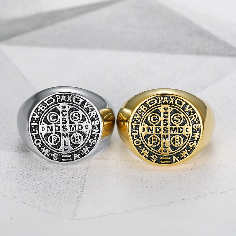 Anillos de Cruz bíblicos Vintage para hombre, joyería masculina religiosa de catolismo de acero inoxidable, tamaño de EE. UU. 7-15