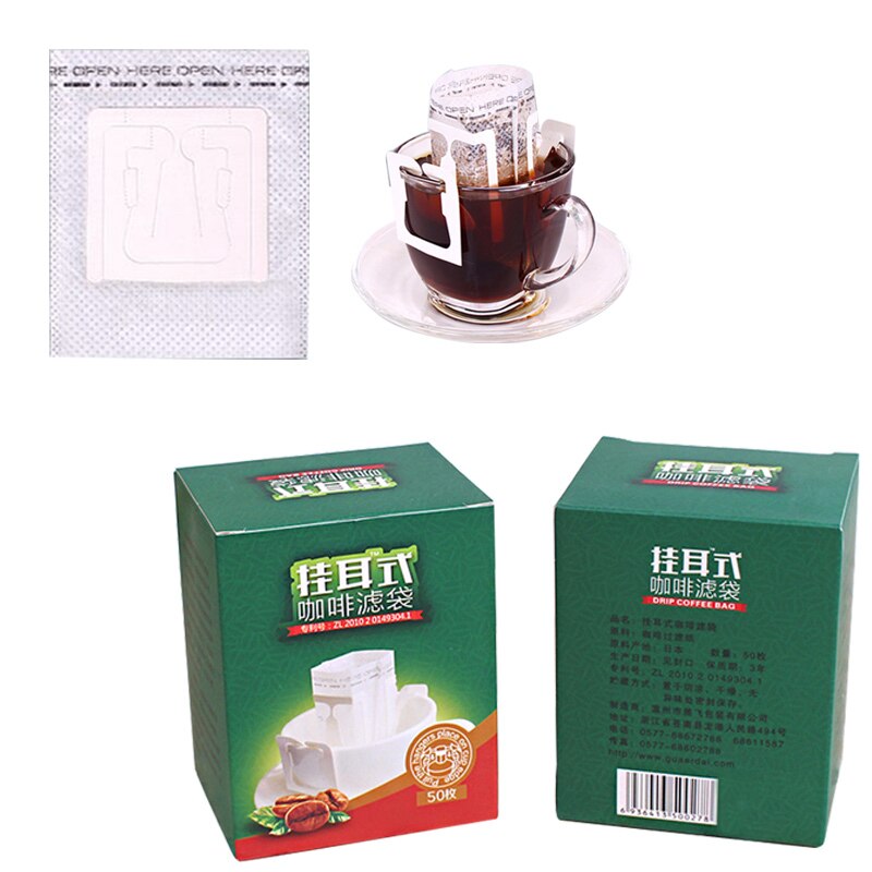 50 stk / pakke dryp kaffe filterpose bærbar hængende øre stil kaffefiltre papir hjemmekontor rejsebrygge kaffeværktøj