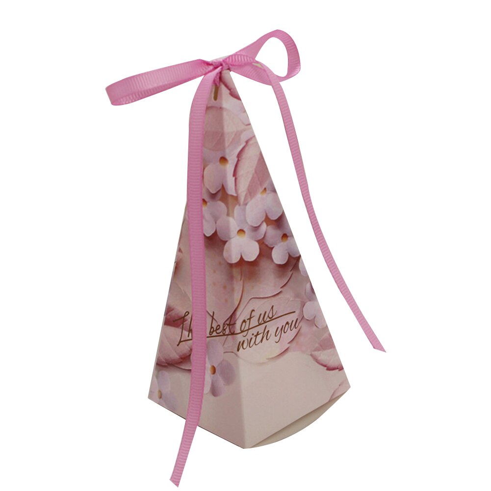 50Pcs Pyramid Shape Candy Boxes with Ribbon Wedding Birthday Party Favor GQ: Four-leaf clover