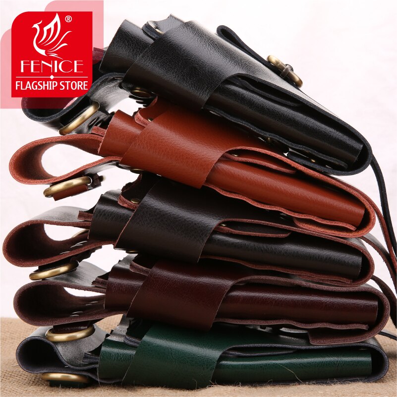 Fenicehigh gesp retro leren etui kapperssalon holster tas stylingtools tas voor 9 haarscharen