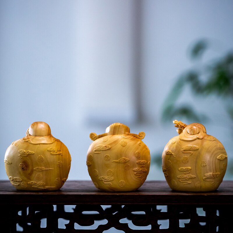 6cm 3 stk tre gud skulptur buksbom figur buddha fu lu shou tre stjerner kinesisk lykkebringende trestatue feng shui hjemmeinnredning