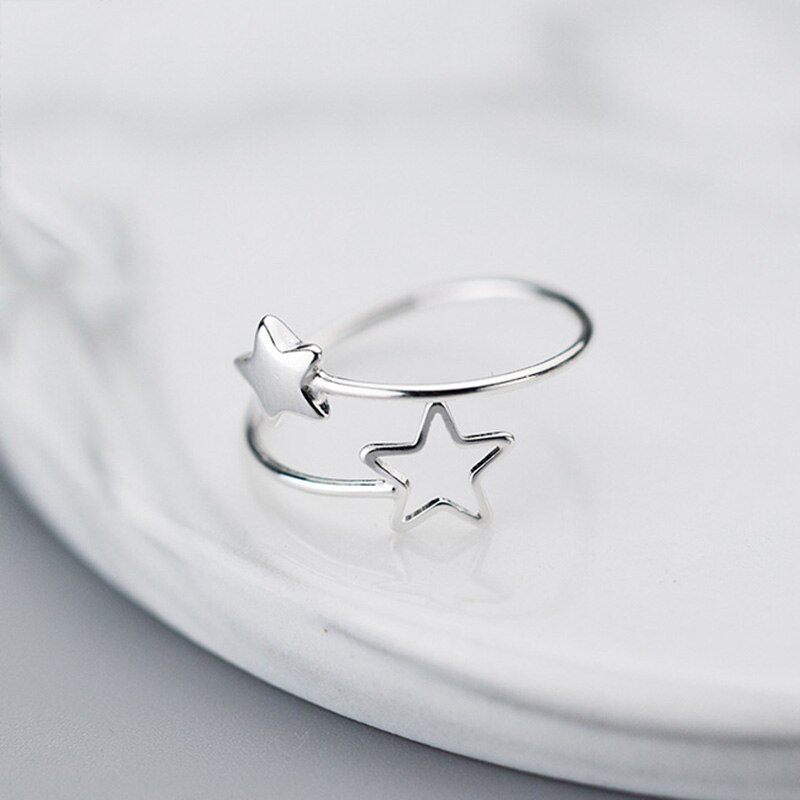 Inzatt ægte 925 sterling sølv hul stjerne justerbar ring til kvinder fest søde fine smykker minimalistisk tilbehør