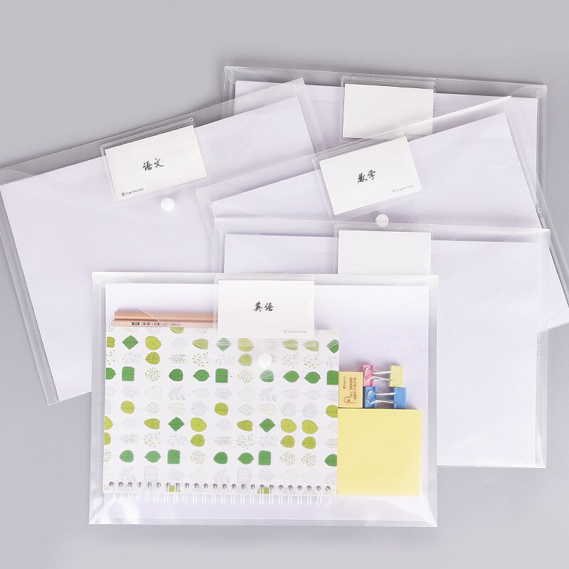 12pcs A4 Transparent PP File Folder Binder Waterproof File Holder Filing Envelope Business Document Organizer Office Supplies: White 12Pcs