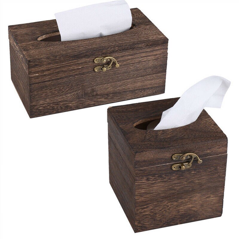 Retro Solid Wooden Tissue Box Toilet Paper Cover Case Napkin Holder Home Car Hotel Home Decor Holder Storage Organizer