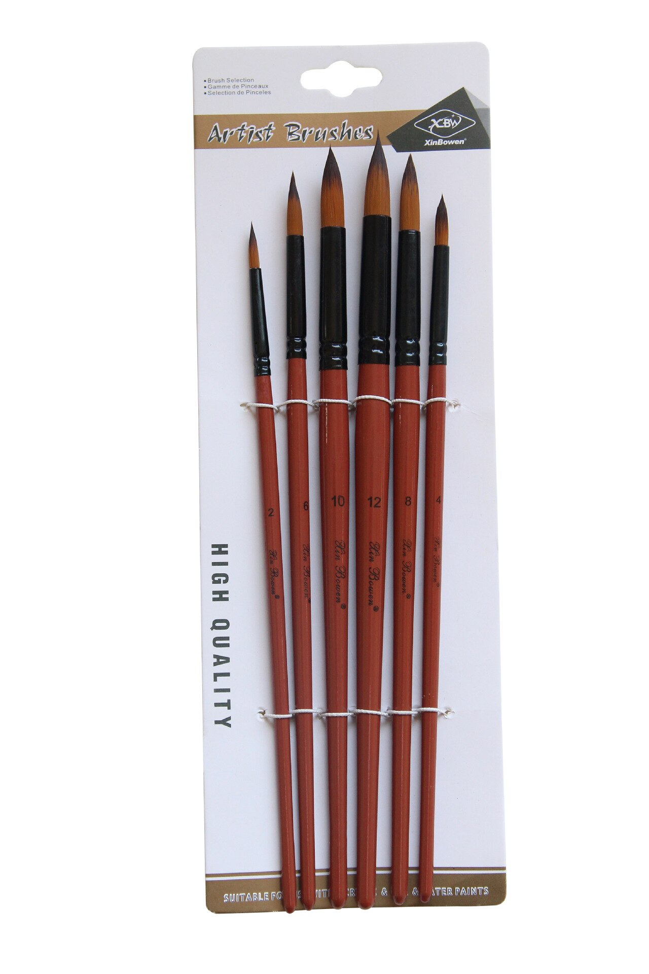 6 Stuks Kwast Nylon Haar Bruin Houten Handvat Verschillende Grootte Aquarel Olie Kwast Set Voor Tekening Schilderen Art levert: A