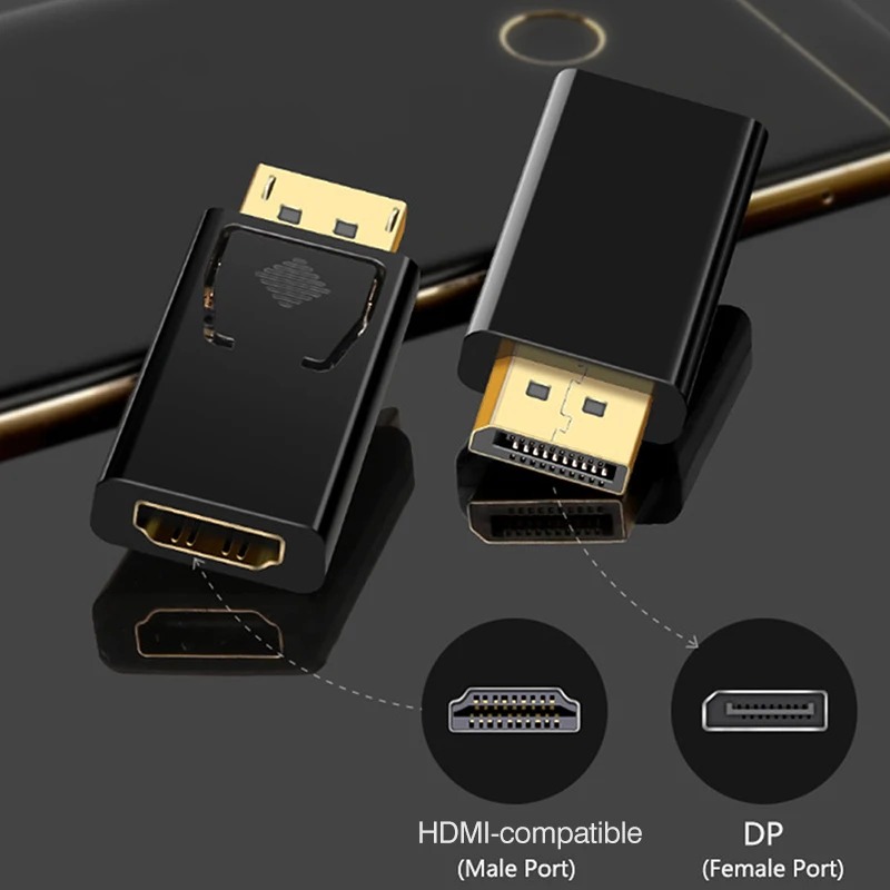 Adaptador Compatible con DisplayPort a HDMI 4K 60Hz DP macho a hembra Cable de Audio y vídeo Compatible con HDMI HD 1080P para PC TV portátil
