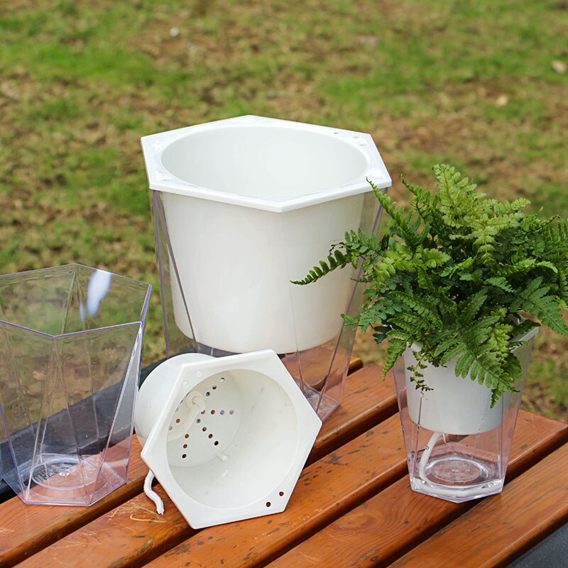 Maceta transparente de doble capa para plantas, maceta para decoración de hogar, jardín, escritorio, autorriego, PotOCT998