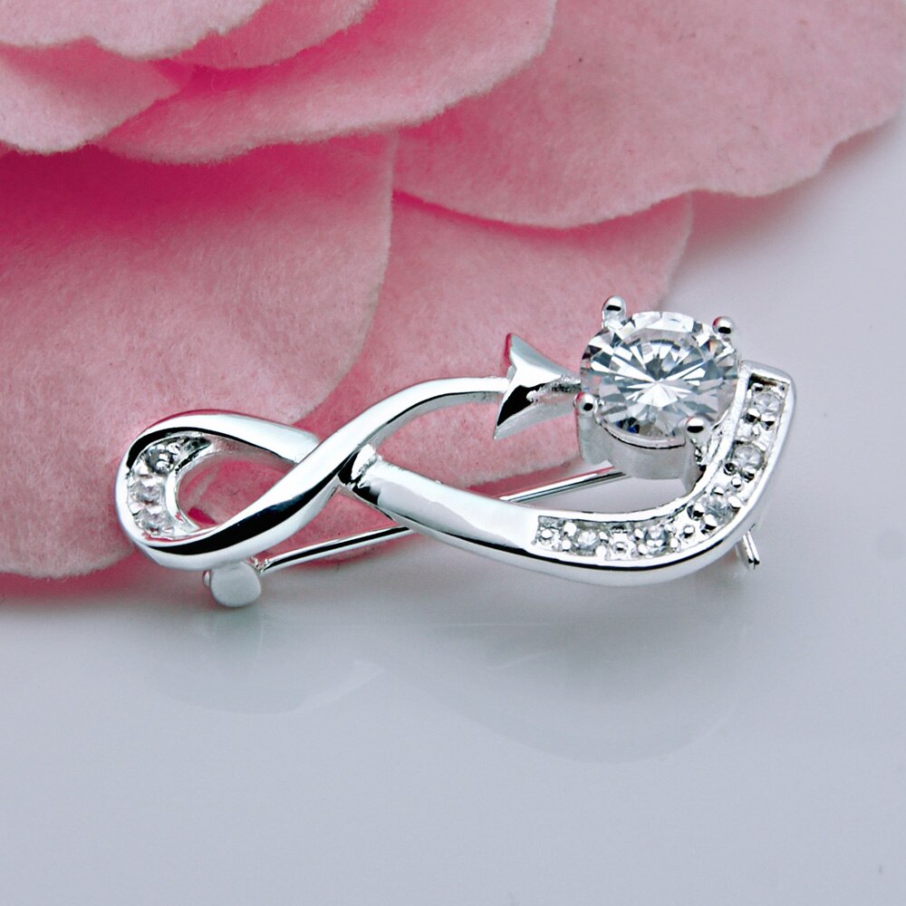 Ol Stijl 925 Sterling Zilveren Broche Voor Vrouw-Populaire Zilveren Sieraden Witte Zirkonia Hanger Broche Valentijnsdag