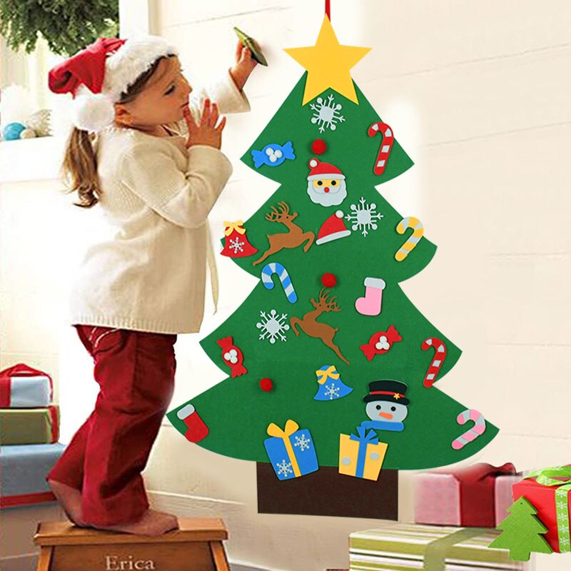 Bricolage feutre arbre de noël nouvel an enfants jouets arbre artificiel tenture murale ornements décoration de noël pour la maison