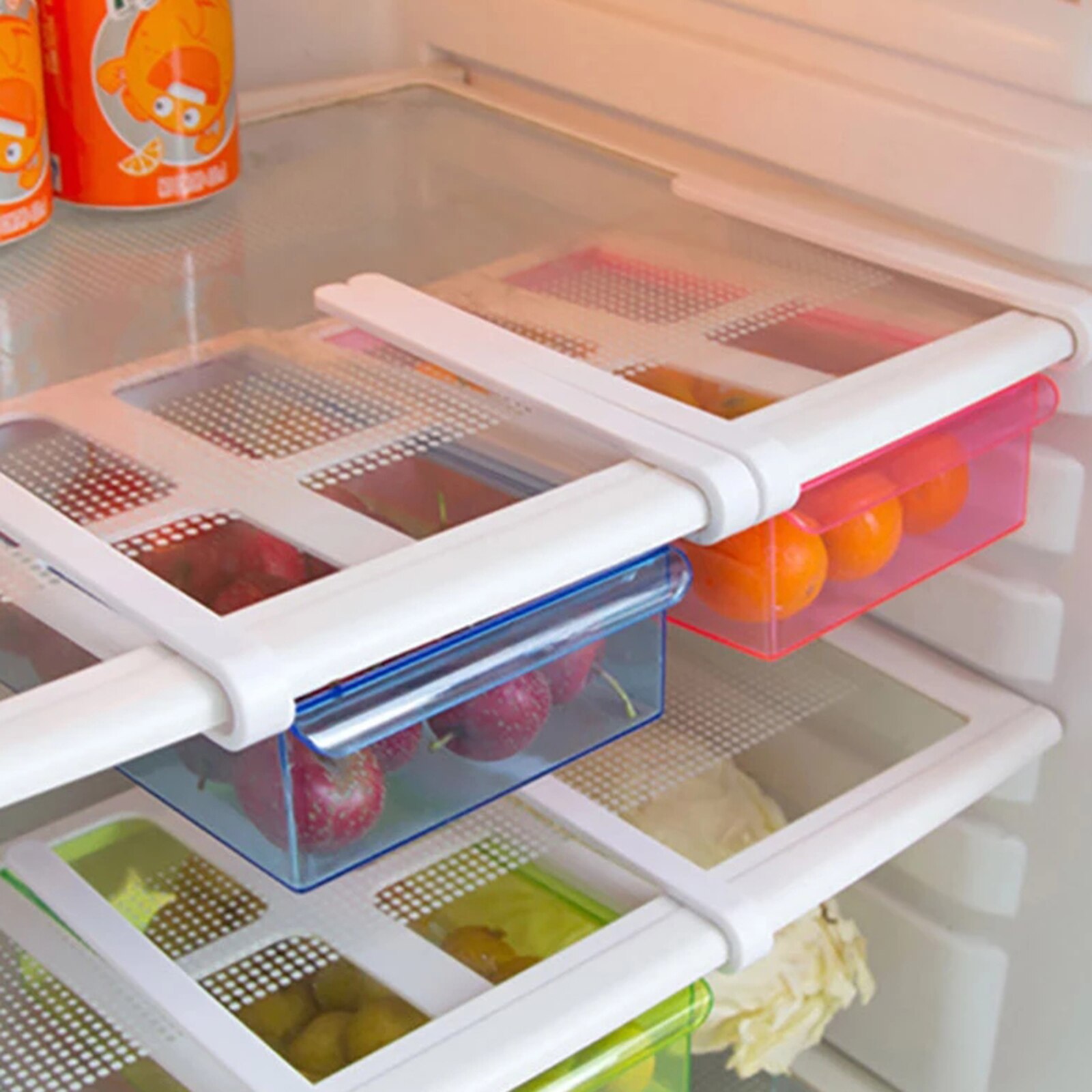 Slide Fridge Freezer Organizer Refrigerator Storage Tray with Lid Rack Reusable Shelf Drawer Organization Cutlery INTE99
