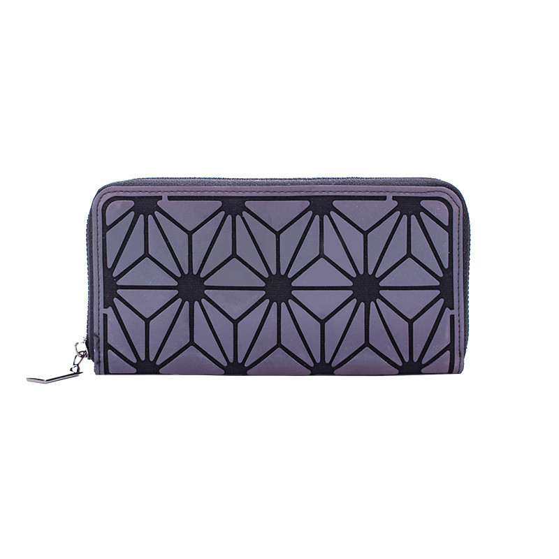 Luminous long zipper wallet for women.Geometric rhombus cell phone wallet/multi-card credit card holder and coin purse: Brown