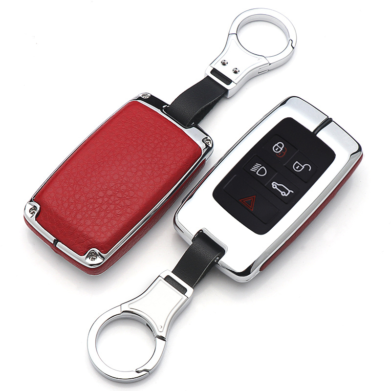 Zinc Alloy Leather Car Key Case Cover Holder with Keychain For Land Rover Range Rover Discovery 5 Sport Car Accessorie