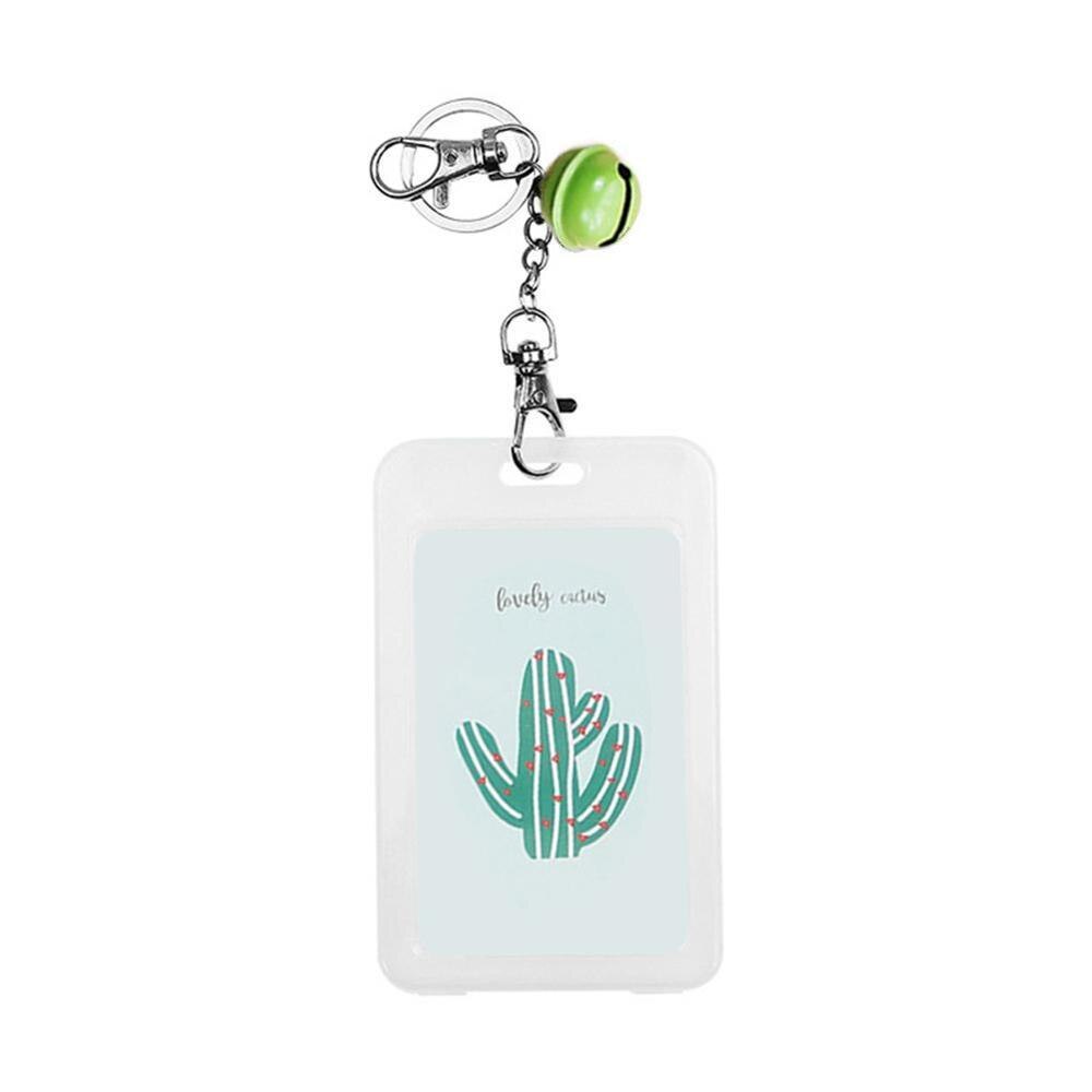 1PC Card Cover with Keyring Chain Card Bag Card Card Holder Bus Pass Plastic Cute Credit ID Cartoon Holder Student K5I9: cactu