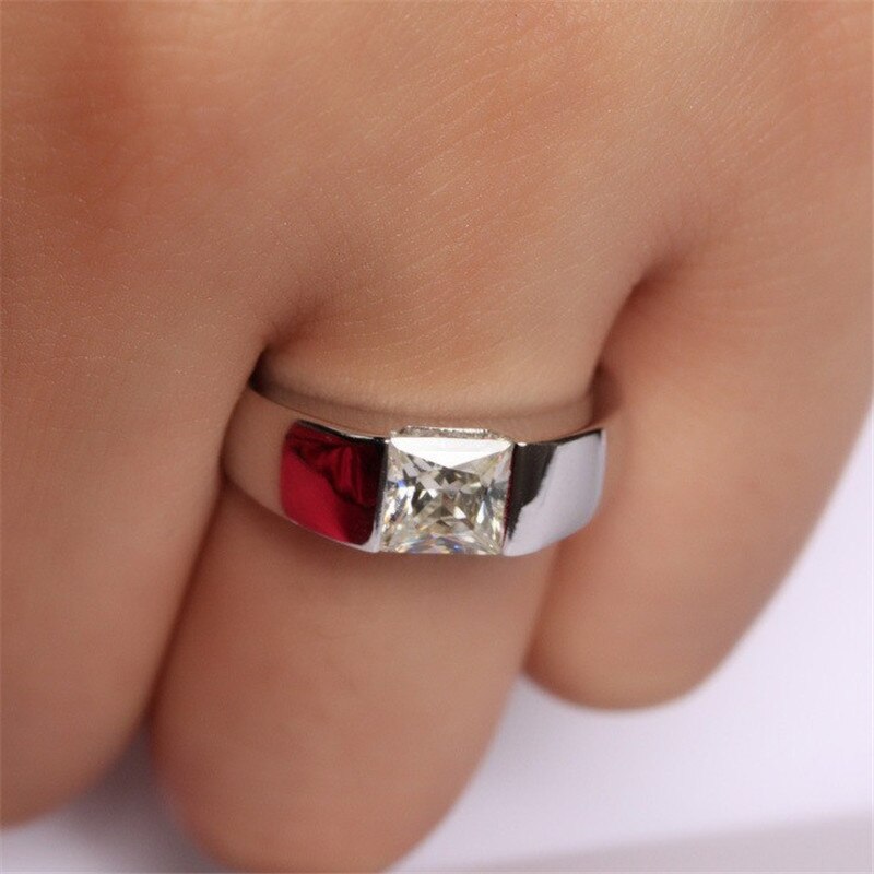 Hübsche männliche Ring 925 Sterling silber Prinzessin schneiden 8mm AAAAA Zirkon cz Hochzeit Band Ringe für männer ErkläSprosse Partei schmuck
