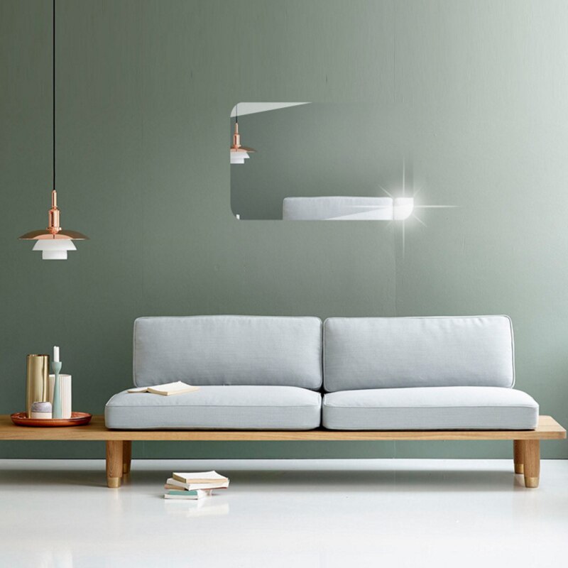 Autocollant mural effet miroir 3D | Décoration de fond ovale Rectangle amovible pour la maison et la