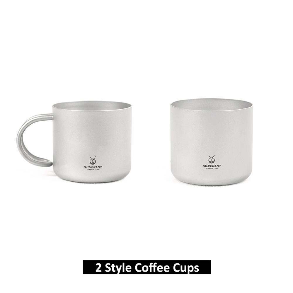 Silverant Caneca de café de titânio 110 ml copo de parede dupla condensar recipiente de café com alça de titânio para acampamento ao ar livre: 2 Style Mugs