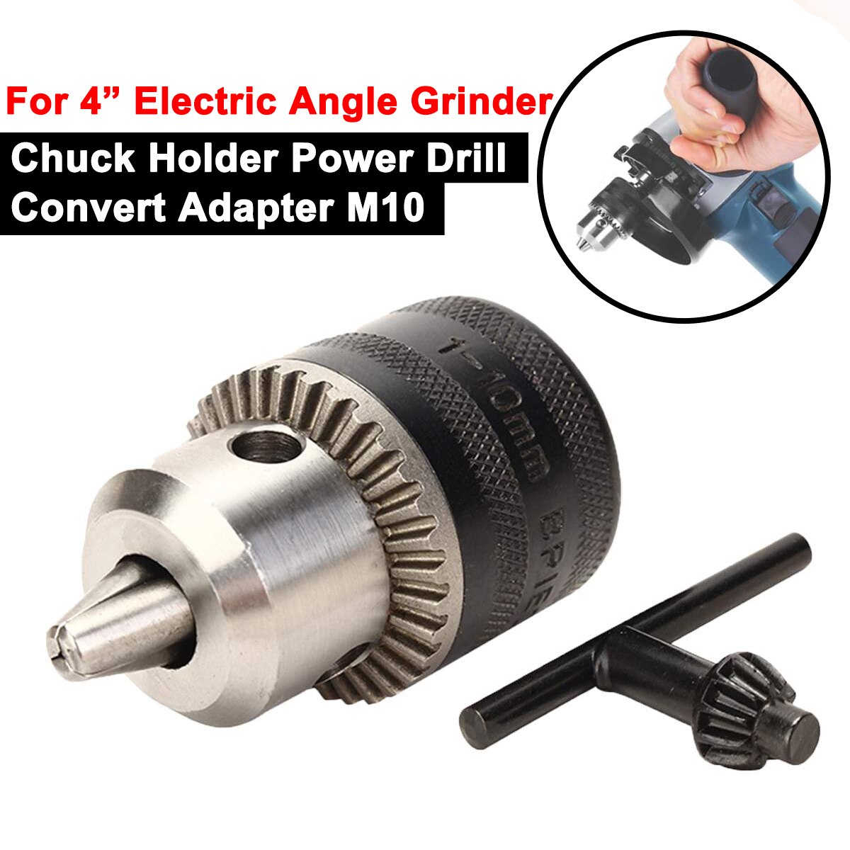For 4" Electric Angle Grinder 10mm Chuck Holder Power Drill Convert Adapter M10 High Precision Collet Chuck