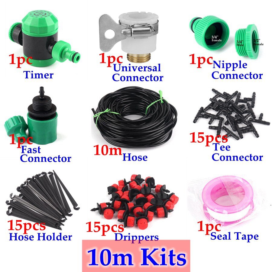 40M~5M Drip Irrigation System Automatic Watering System Garden Irrigation Timer Controller Micro Drip Watering Kits Easy Use: 10m Timer Kits