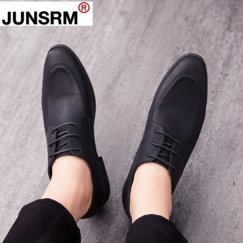 Mannen Lederen Schoenen Minimalistische Klassieke Zwart Derby Schoenen Basic Formele Zakelijke Office Schoenen Ronde Neus Platte Bruiloft Bruidegom Schoenen