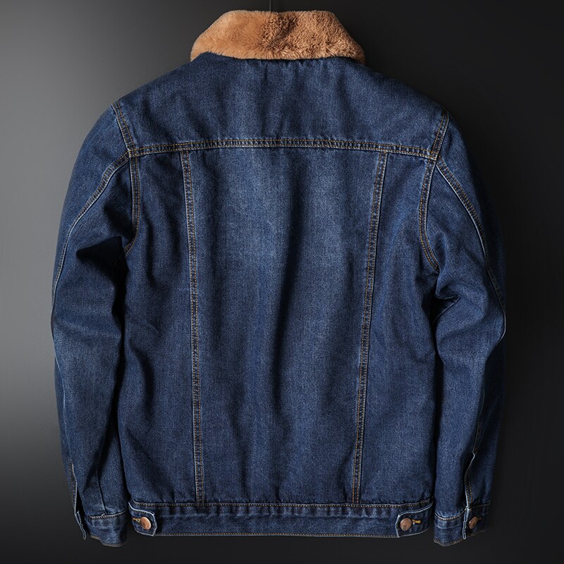 Vinter män smal tjock varm ull jeansjackor vintage manliga streetwear casual distressed jeans jacka ytterkläder