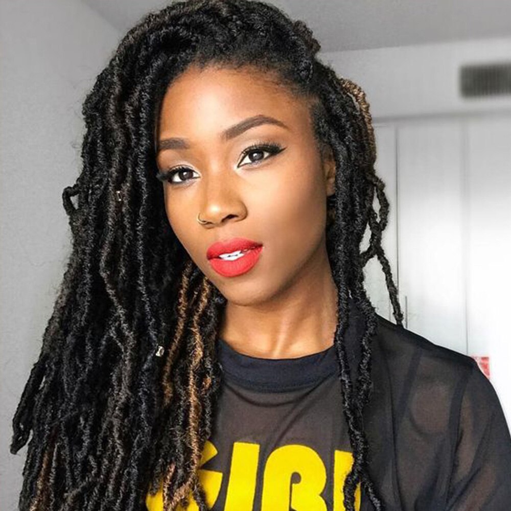 Pelo trenzado rizado negro de 18 pulgadas, 21 hebras, Afro, rizado Nu, Locs de imitación, ganchillo, degradado sintético, para mujeres negras