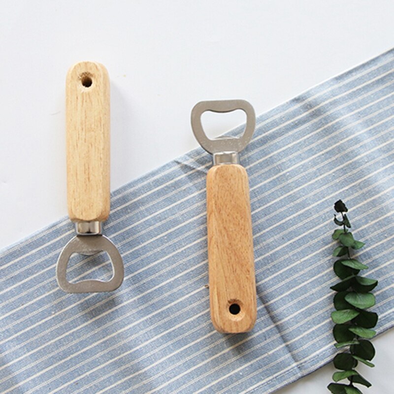 20 Stuks Houten Handvat Handheld Barman Flesopener Wijn Bier Soda Glas Cap Opener Kitchen Bar Gereedschap Creatieve Gat wedd